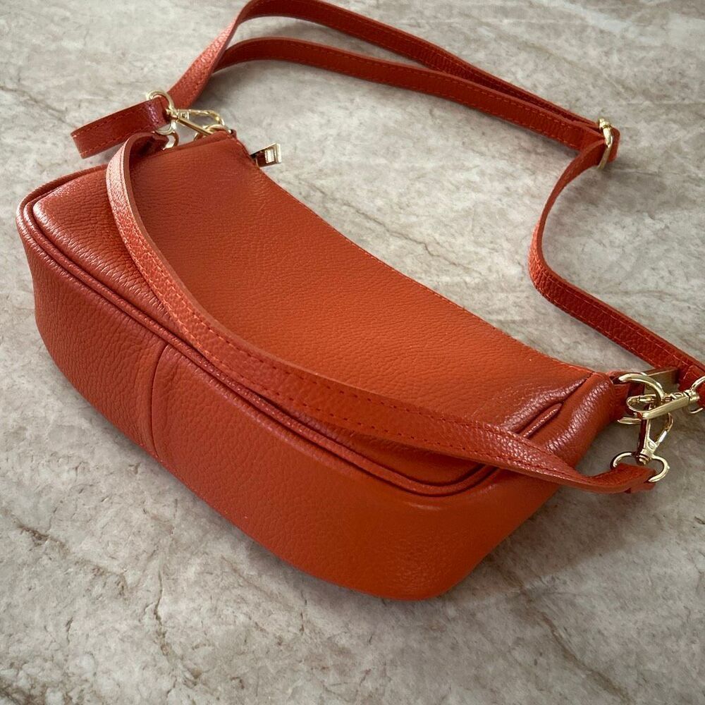 Italian Orange Leather Crossbody Bag